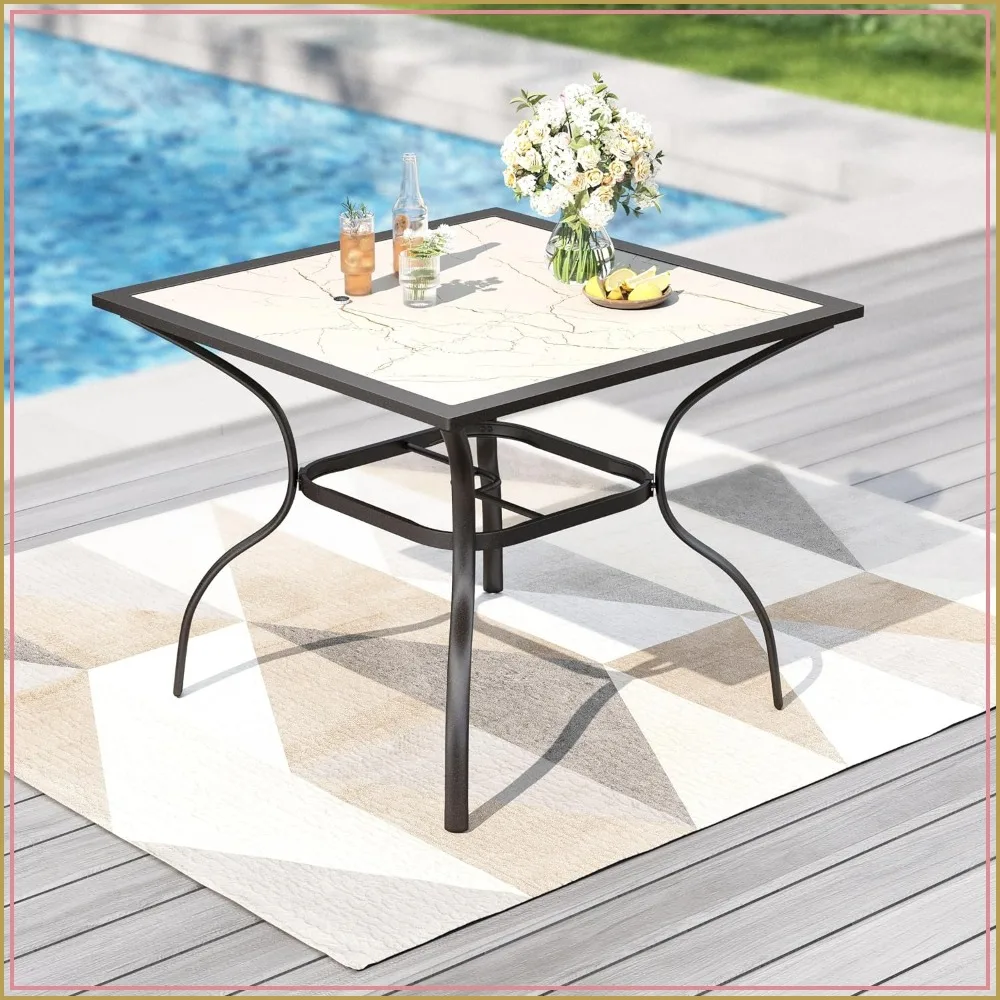 37 Inch Patio Table for 4, Metal Table with Carbon Crystal Tabletop