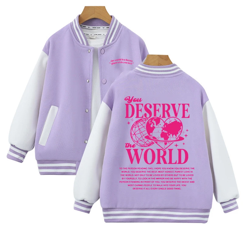 You Deserve The World Funny Baseball Jacket Coat College Casual Long Sleeve Cotton Sportswear Y2K Teen Boy Girl Jackets Uniform