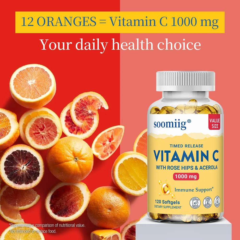 

Organic Vitamin C Capsules 1000 Mg, Supports Immune Health, Antioxidants, and Promotes Collagen, Nutritional Supplement