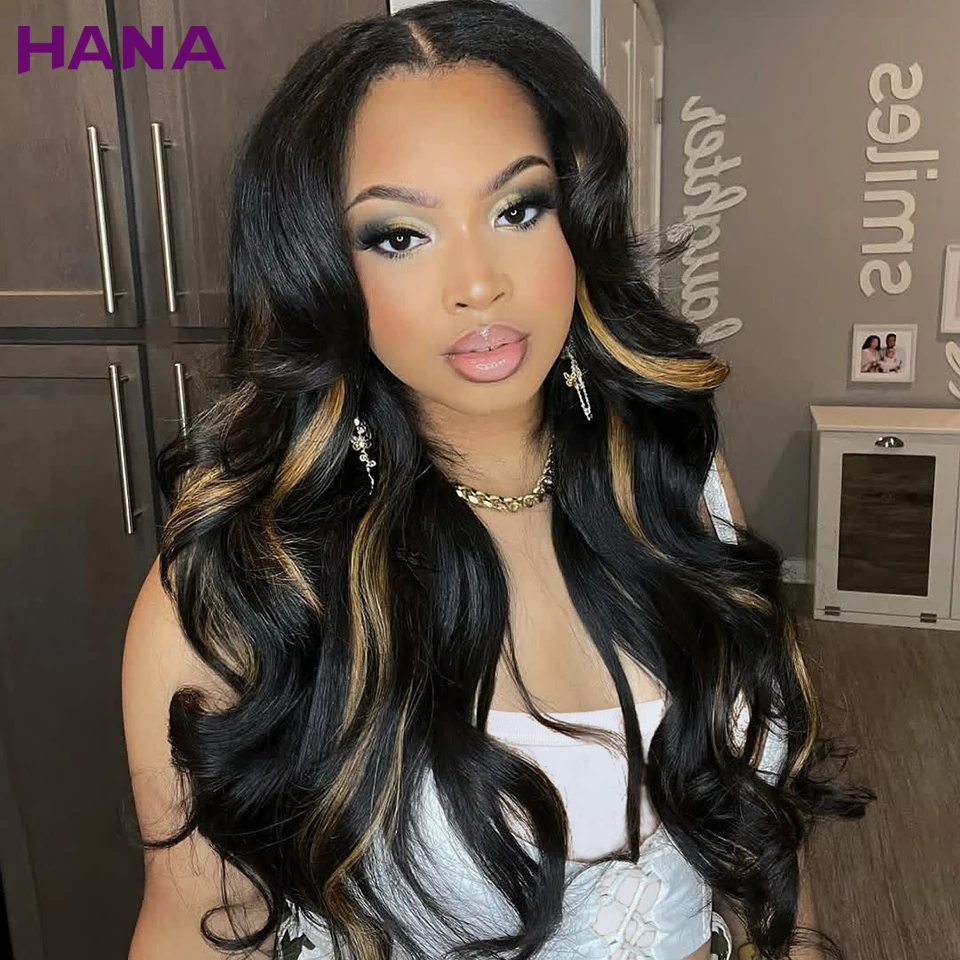 

Stripe Blonde Black Colored Wavy 5X5 Closure Wig Human Hai rFor Women Remy 12A Upgrade Body Wave 13X6 13X4 Lace Frontal Wig