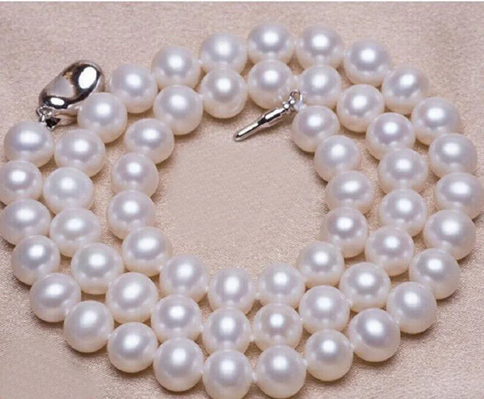 18 inch gorgeous AAA11-12mm natural Akoya white circular pearl necklace 925s button