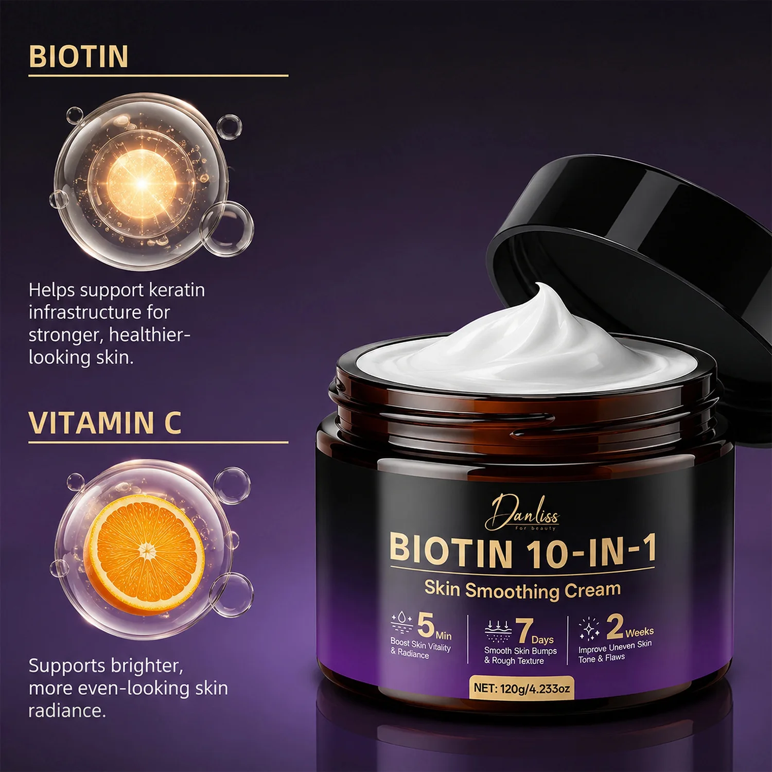 Biotin 10-In-1 Skin Smoothing Cream –Multi-Action Moisturizer with Vitamin C, Gentle Formula for Face, Neck & Body.