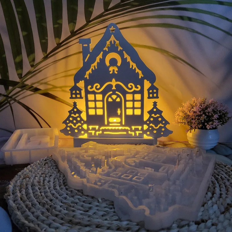 2026 Christmas Tree House Silicone Mold DIY Gypsum Casting Mould Xmas Plugin Decoration Handcraft Supplies