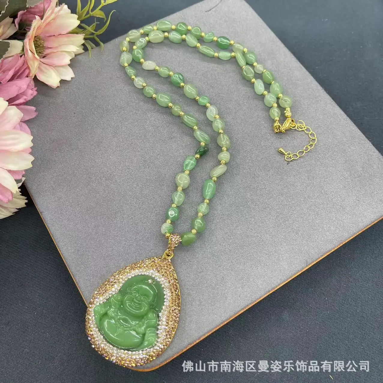 DIY accessories New glass jewelry inlaid with natural aventurine sweater chain French vintage live cross-border jewelry necklace