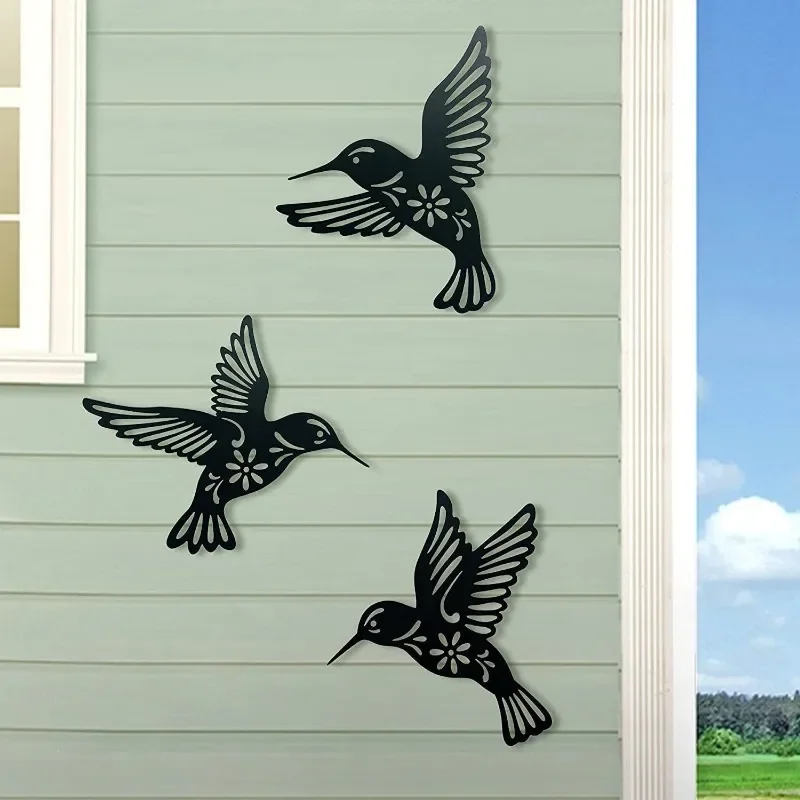 

3D Metal Hummingbird Wall Art Decoration Hollow Iron Bird Sculpture Wall Statue Ornament Home Yard Lawn Decoration