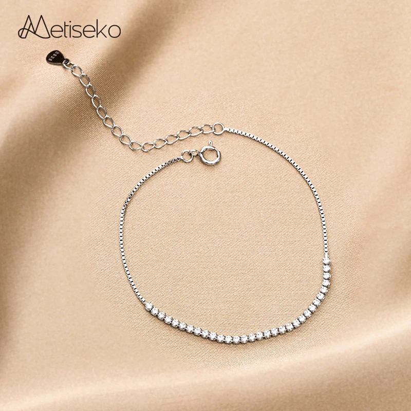 

Metiseko Women's Bracelet Row of Cubic Zirconia 925 Sterling Silver Chain & Link Bracelet Sweet and Simple Stly for Party Gift