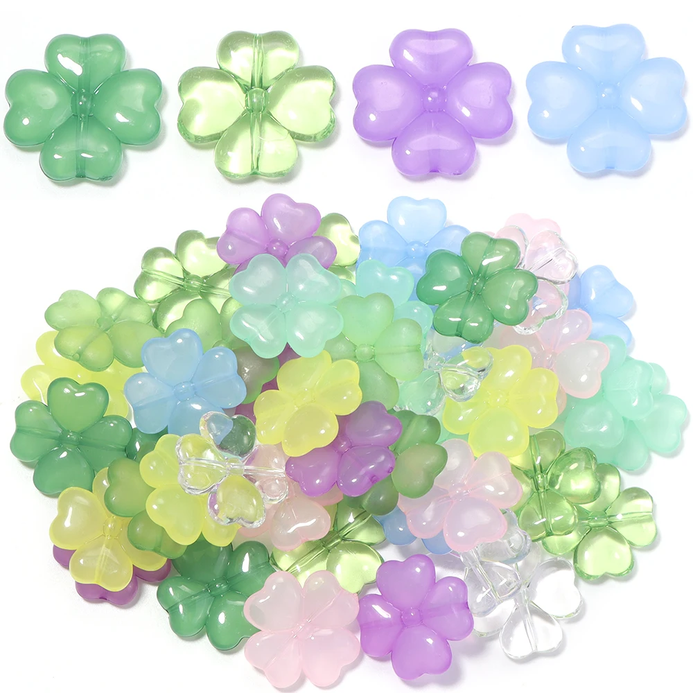 20pcs 27mm Four Leaf Clover Acrylic Beads Lucky Loose Spacer Beads For Jewelry Making DIY Bracelet Necklace Keychain Accessories
