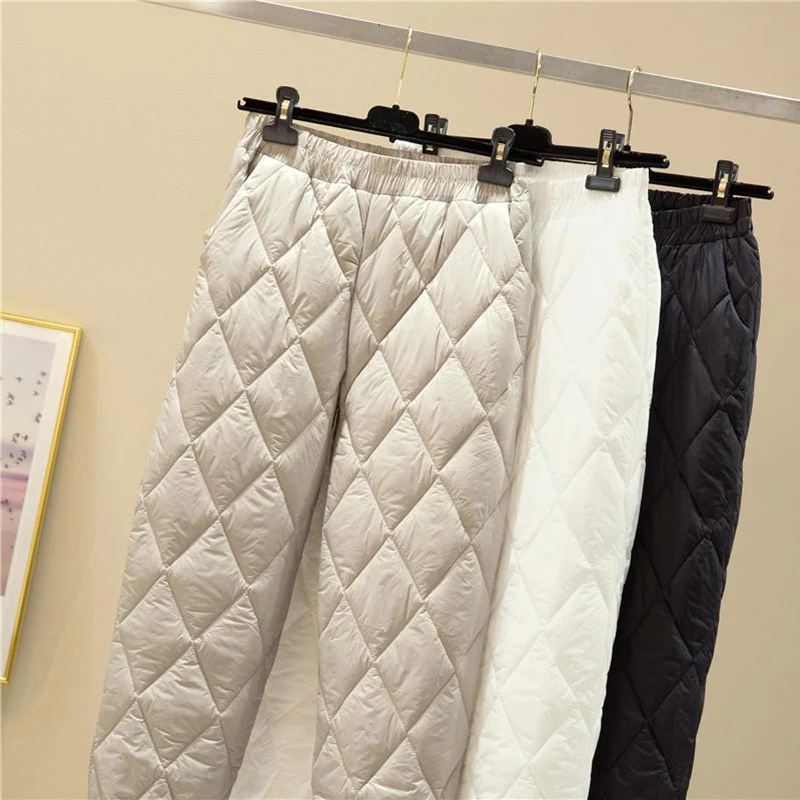 Winter Warm Cotton Down Pant Women 2023 Solid Colors High Waist Straight Trousers Oversized Loose Quilted Pantalones Plus Size