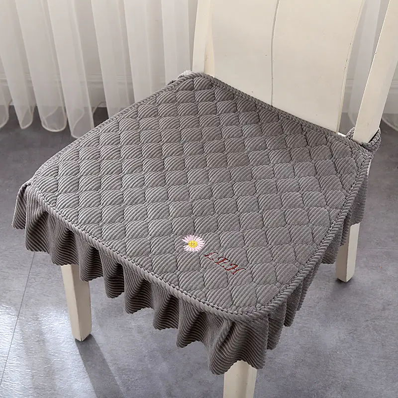 

Winter plush chair pad thickening machine washable silicone antiskid corduroy dining-room hotel kitchen chair cushion belt strap