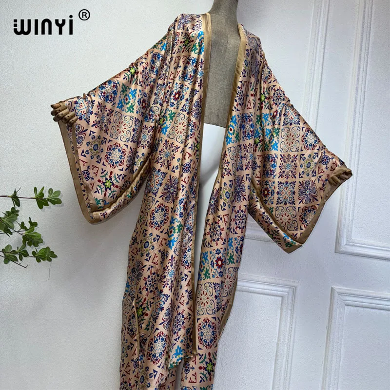 WINYI high quality kimono african print dress beach wear Elegant Cardigan sexy Holiday beach outfits for women vestidos swimwear