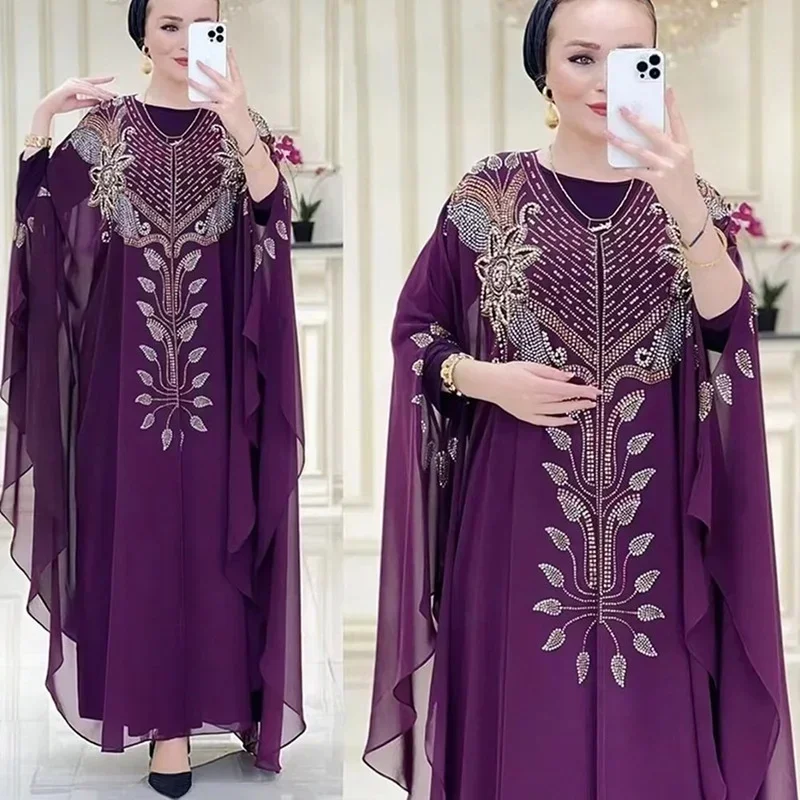 Abito musulmano caftano Abaya donna Dubai abiti da festa in Chiffon turco elegante abito da sera africano Boubou Fashion Outfit Open Robe