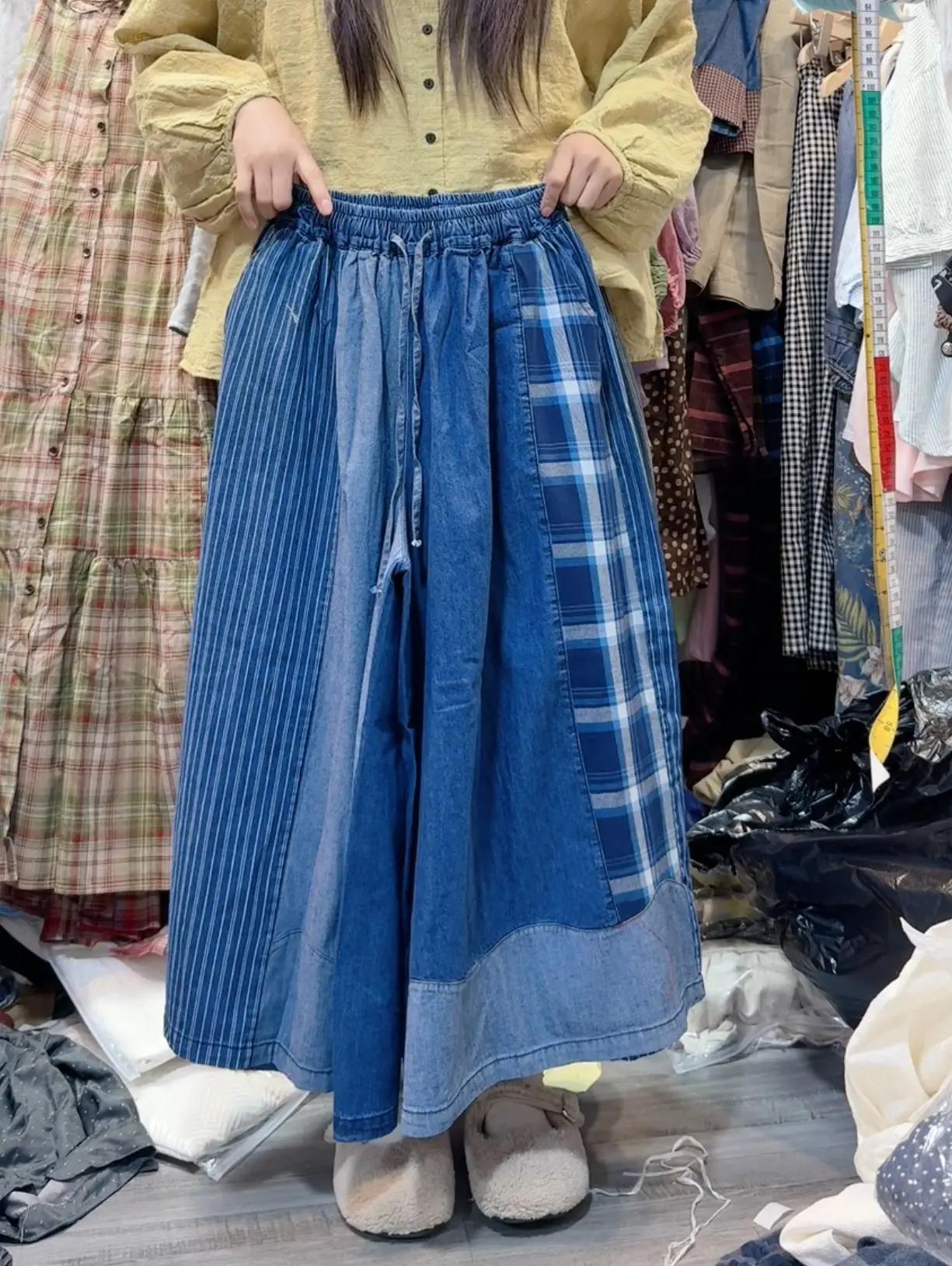 

Широкие джинсы с высокой талией, юбка, брюки, дизайн с талией, удобный повседневный костюм для молодых женщин, осенний сезон Faion