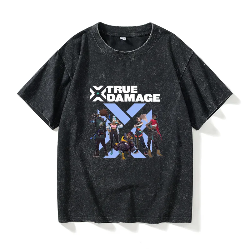 

True Damage Casual Cotton T-irt ort Sve round Ne ex Loose Fit Summer Faion Hero League Tee for Men And Women