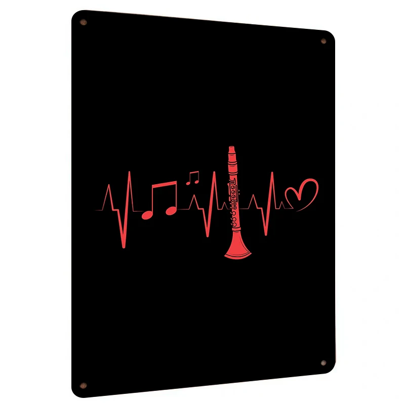Clarinet Music Heartbeat Metal Wall Art Decor Musical Instrument Themed Home Decoration for Music Lovers