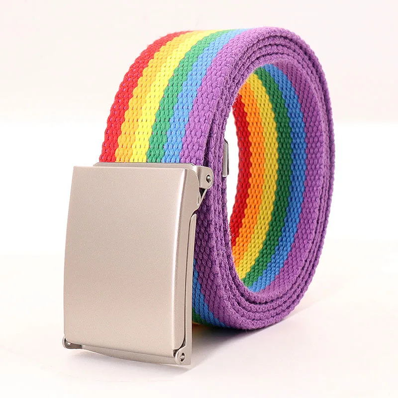 Rainbow Stripes Canvas Belt Jeans Waistband Adjustable Belt Outdoor Travel - Metal Buckle Belt for Women Multicolor