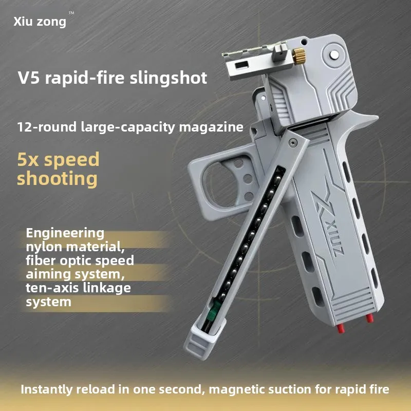 Rapid Fire Slingshot Revenge Mecha Automatic Loading CNC Pulley Slingshot V5 Engineering Nylon 3D Print Figurines Miniatures EDC