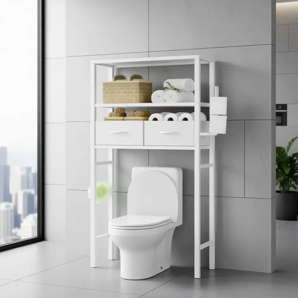 

4-х уровневое хранилище над унитазом с выдвижными ящиками, сверхмощная подставка для ванной комнаты, органайзер, металлические полки для белья, белый