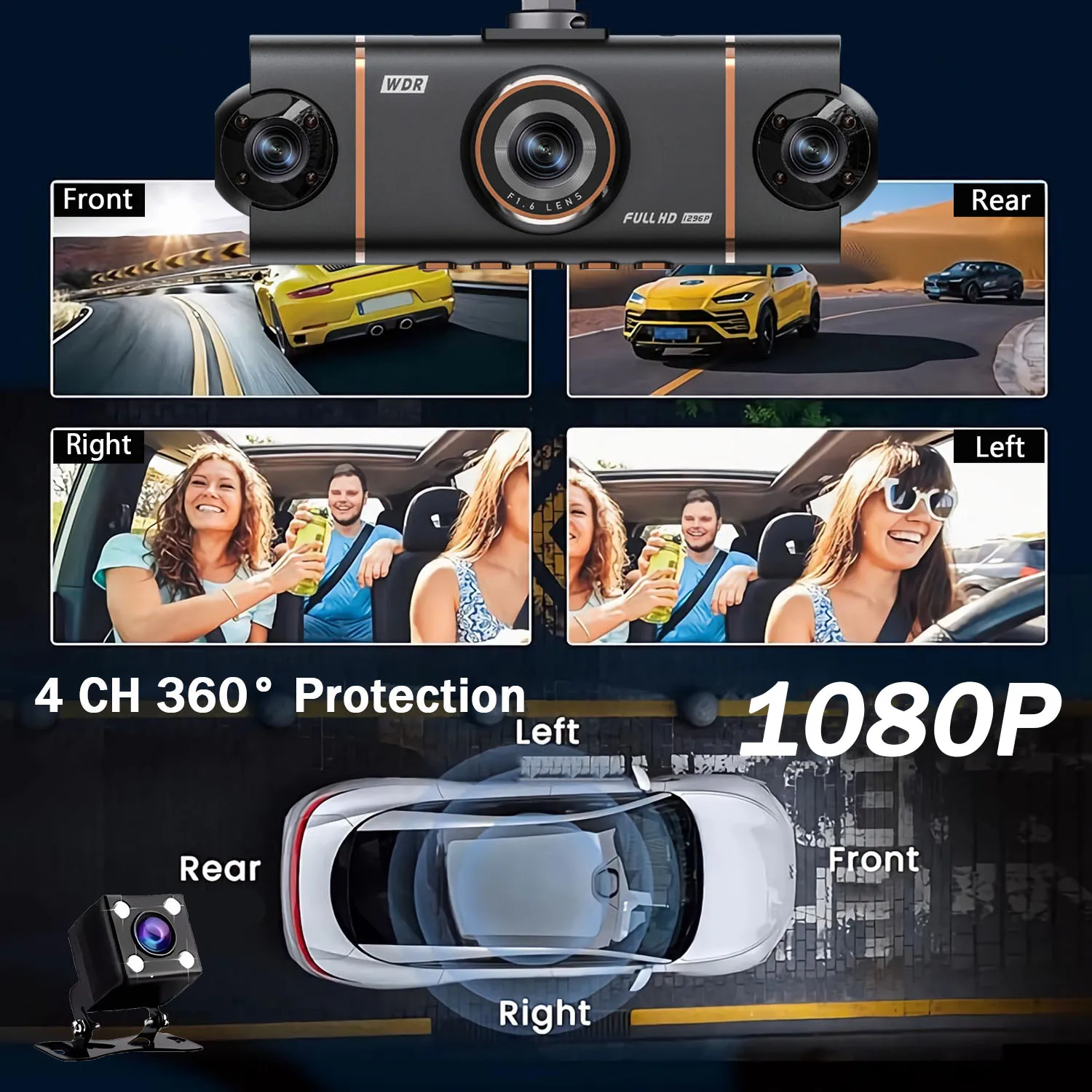 4-Channel 360 Degree Dash Cam For Cars WIFI APP Car DVR 1080P 4 Camera Lens Video Driver Recorder Rear View Camera for Vehich