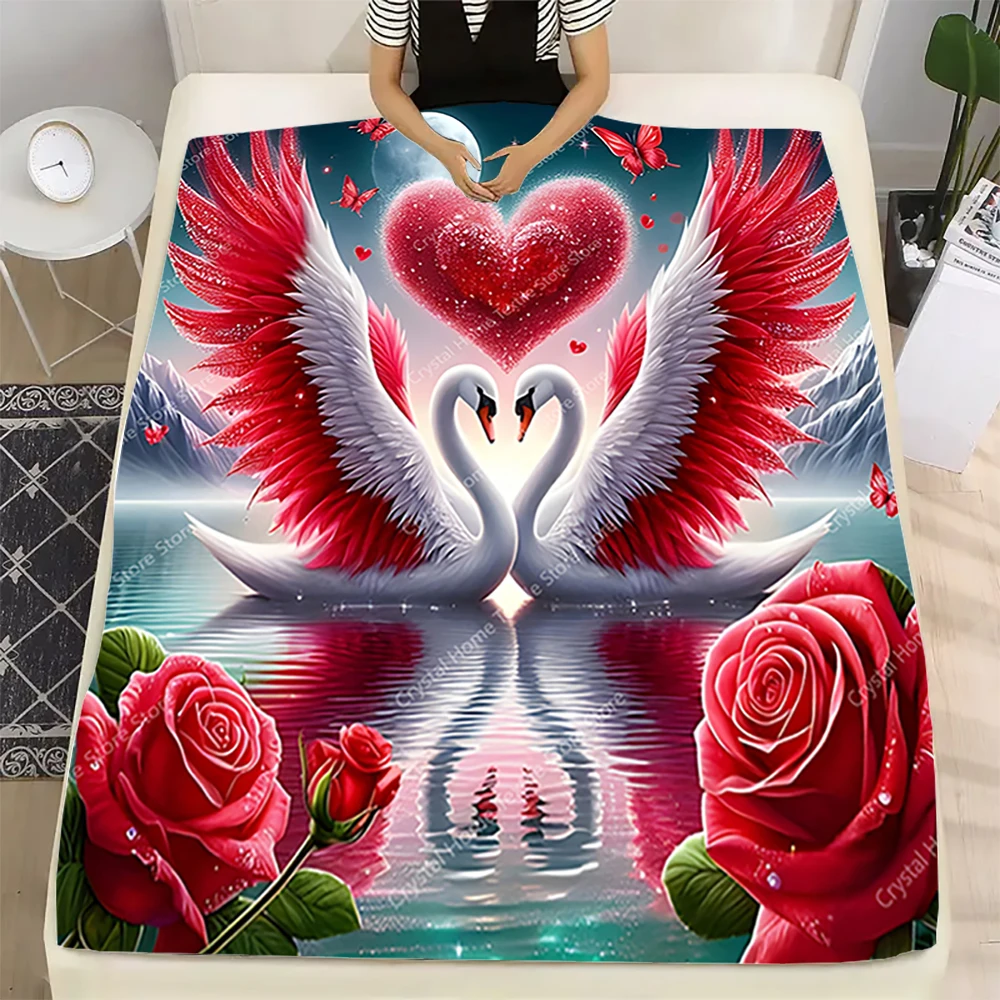 2026 Heart-Shaped Swan Gift Soft Plush Flannel Blanket,Flannel Throw Blanket for Living Room Bedroom Bed Sofa Cover Kids Gift