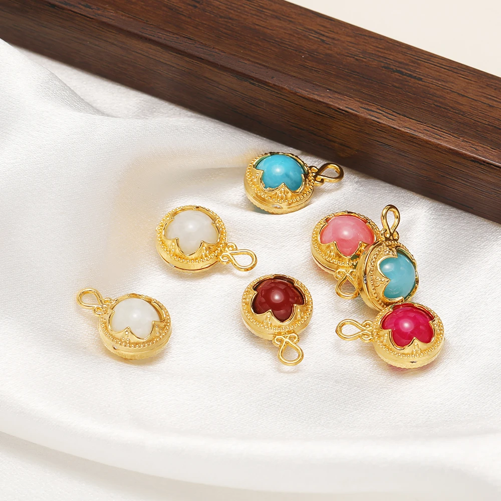 3 Stück Edelstahl-Anhänger mit runden eingelegten Steinen für DIY-Schmuckherstellung für Damen, klassische Halsketten, Anhänger, Armbänder, Ohrringe. – Detail 4