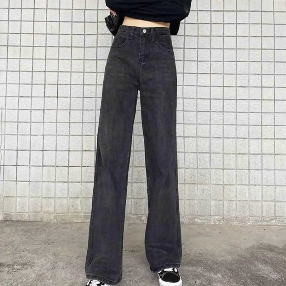 2025 Effen kleur jeans Jeans met hoge taille Vintage Amerikaanse stijl Damesjeans met hoge taille en zakken voor rechte kleding