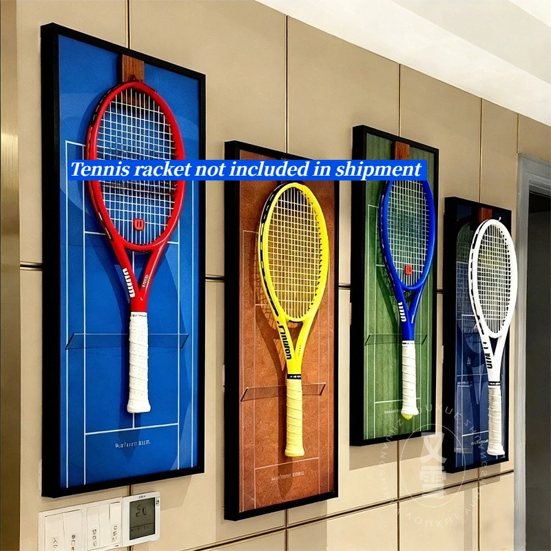 Vertical Tennis Racket Display Frame Wall Hanging Rack Holder Tennis Court Background Sports Wall Decor for Living Room Gym