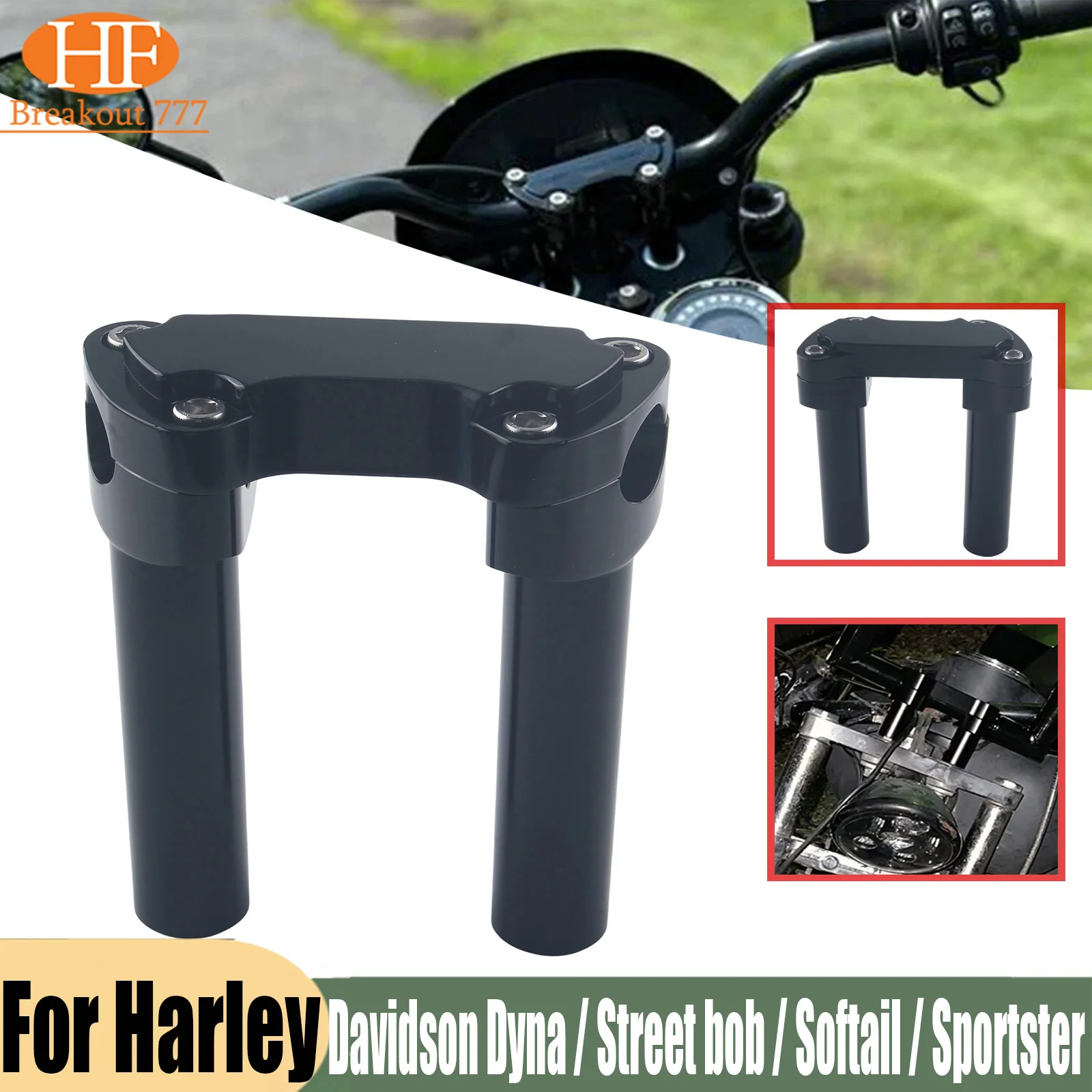Для большинства моделей Harley Dyna / Street Bob / Softail / Sportster, 6-дюймовые прямые подъемники руля, 1-дюймовый руль, черный цвет.