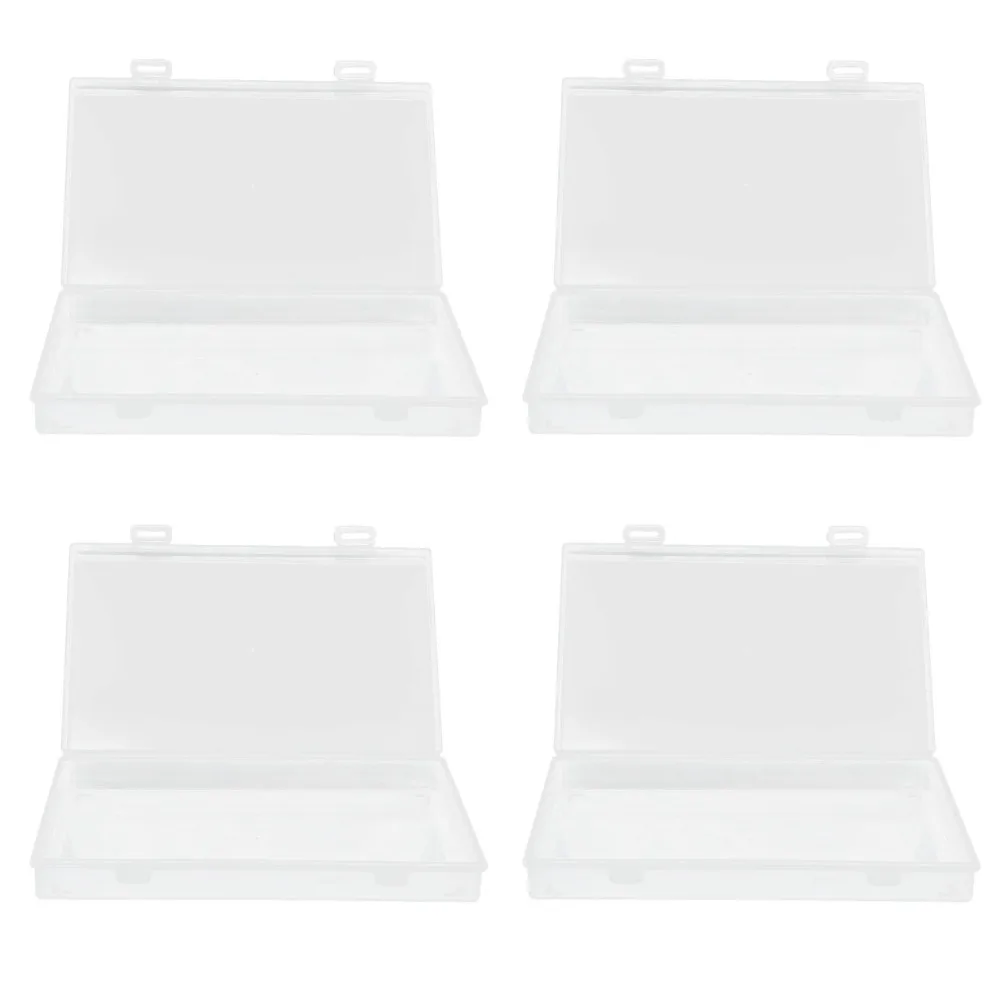 4pcs Transparent Transparent Plastic Box Flap Lid Durable Storage Container Stackable PP Clear Plastic Storage Office Supplies
