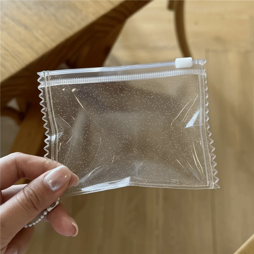 5PCS Display Holder Clear Shining Card Sleeve Protector 3inch PVC with Hanging Chain Zipper Bag Case Candy Zipper ID Card Holder