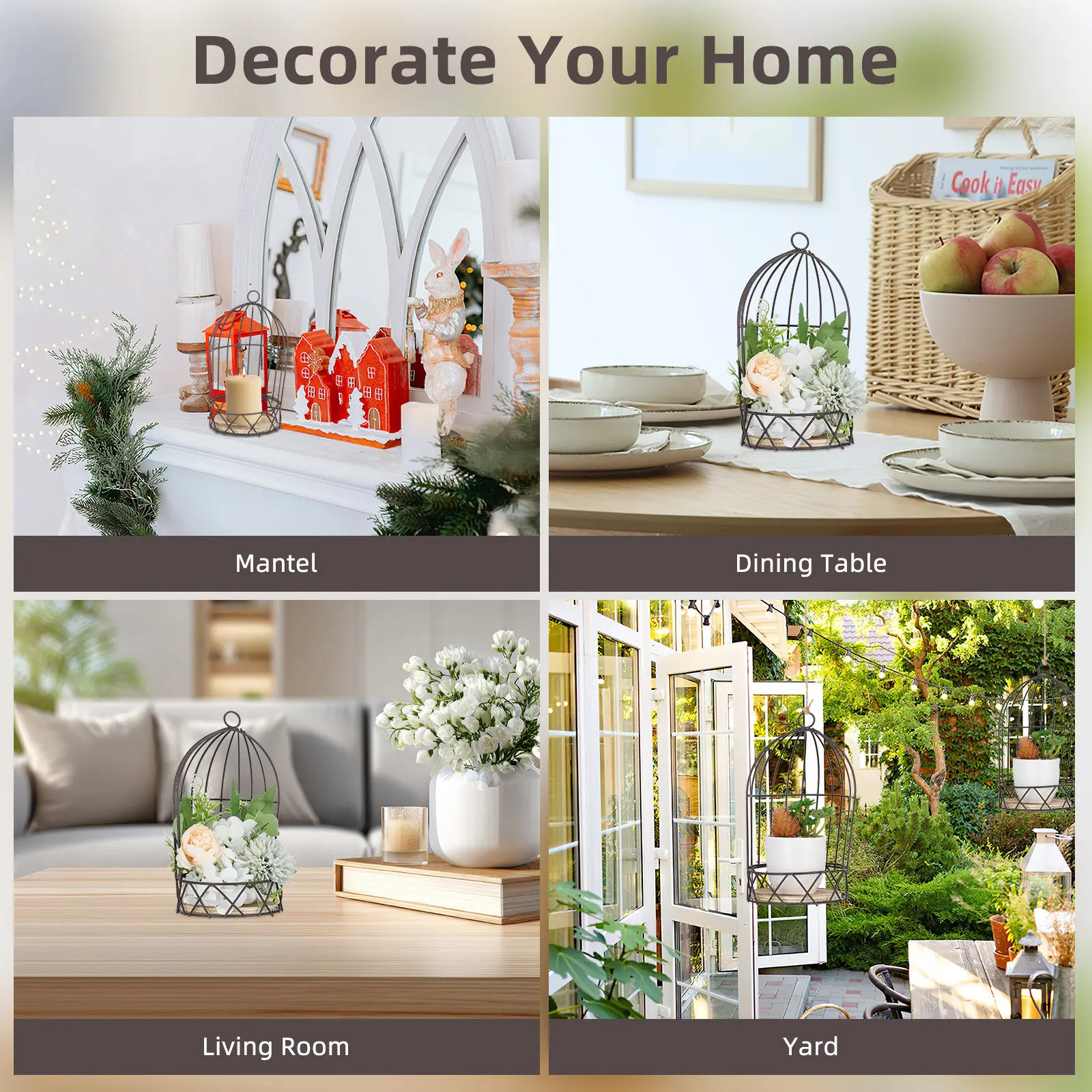 

1 шт. Черная винтажная подставка для цветов в виде птичьей клетки, декоративный подсвечник для обеденного стола, праздничное украшение, металлическое деревянное украшение для стола