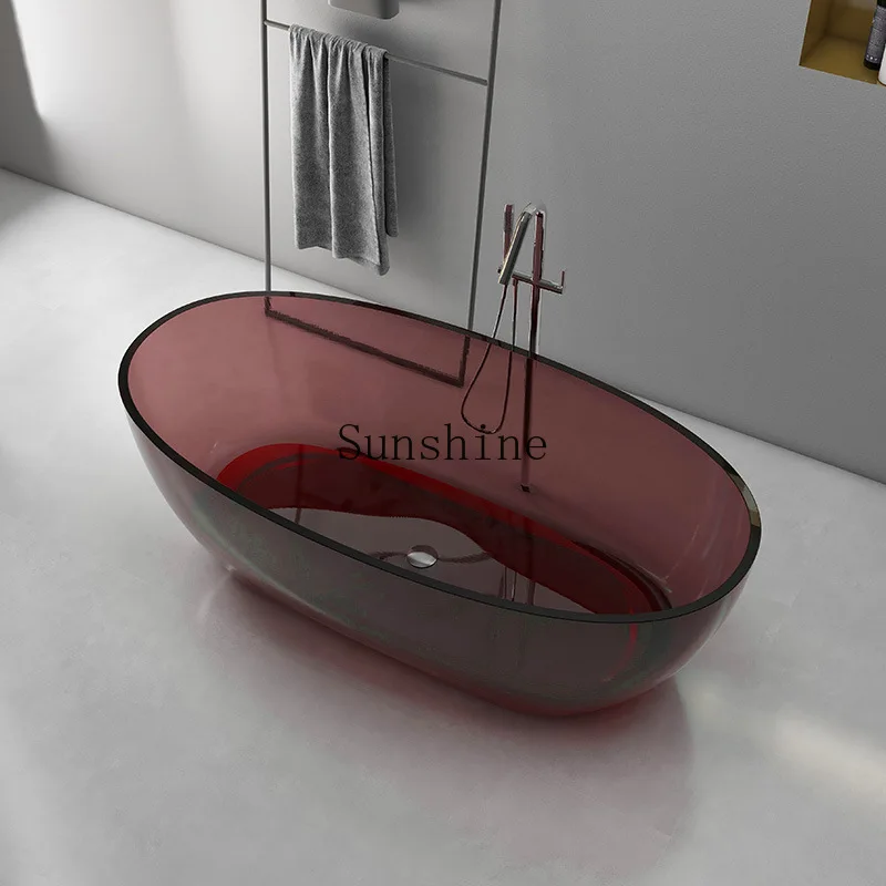 

Transparent crystal minimalist style oval thin edge bathtub deep bubble blue minimalist modern