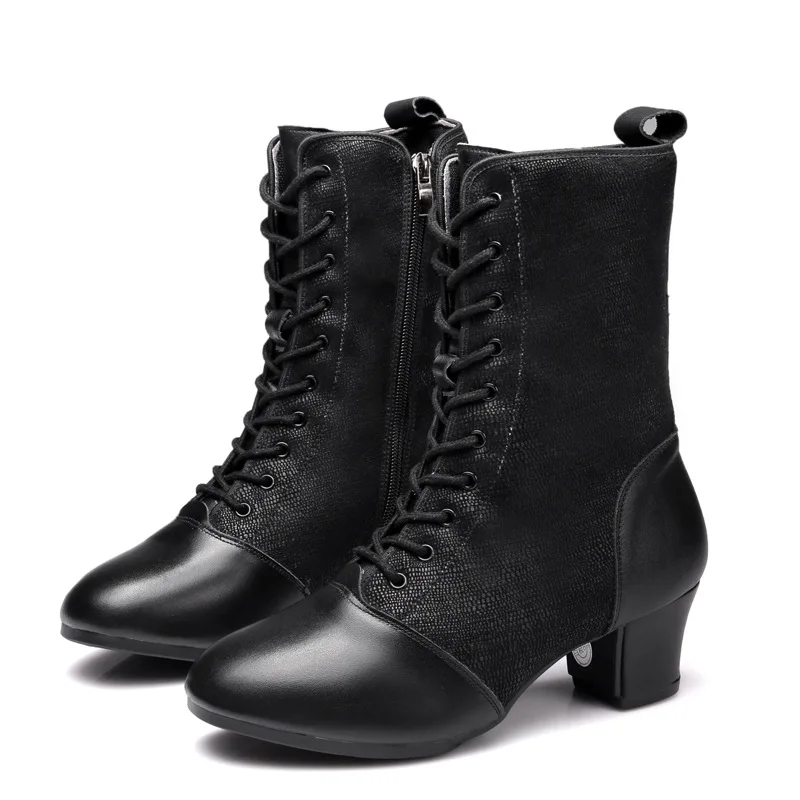 2023 New Style Autumn Winter Women Ankle Boots Shoes Solid Black Lace-up Rubber Elegant Fashion Middle Heel Women Boots