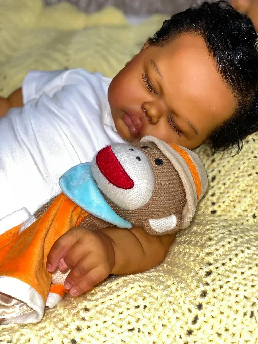 19Inch Small Pickle in Dark Skin Soft Cloth Body Lifelike Reborn Toddler Hand rooted Hair Cuddly Baby Girl Doll Baby