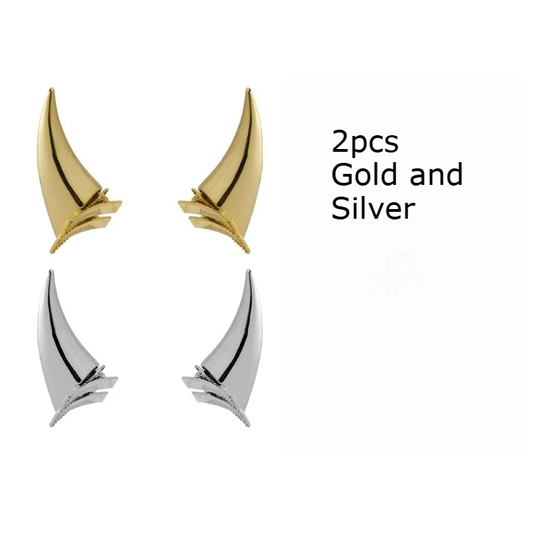 QQ Punk Demon's Horn Metal Headband Hairpins Halloween Party Headdress Cosplay Lucifer Anime Women Men Gold Cosplay Accessories image 2