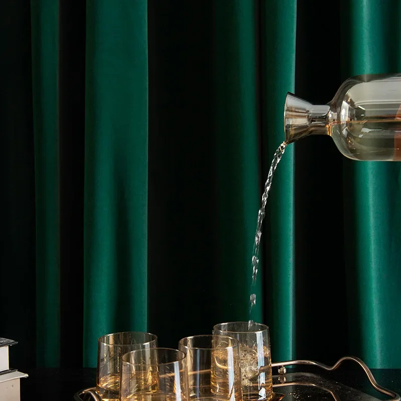 

Simple Luxurious Curtains for Living Room Bedroom Flannelette Velvet Nordic Mink Green Non-inverted Fleece Blackout Thickened