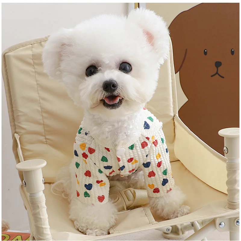 Cute Sweet Love Striped Pet Dog Clothes Vest Snap Cardigan maglione Teddy Bichon autunno Warm Winter Puppy Clothes Dog Jackets Coat