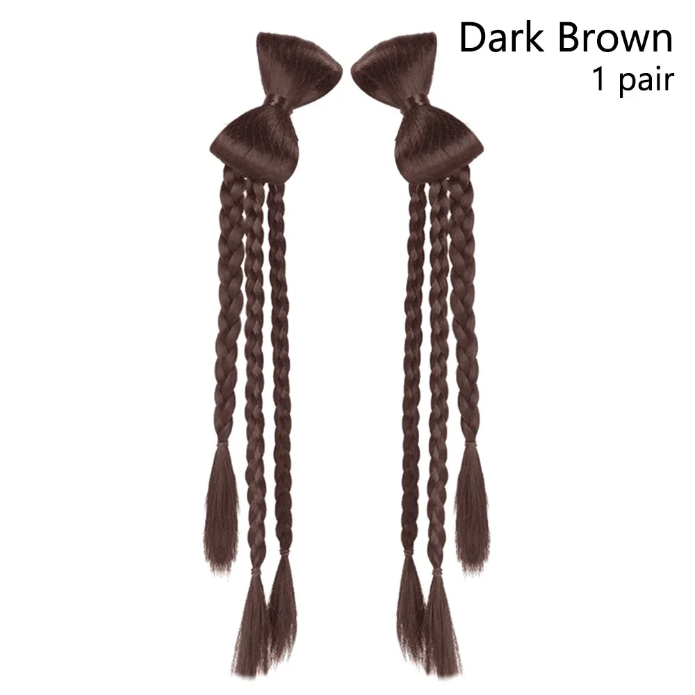 

1Pair Durable Extensions Wig ponytail Long Brown Black Bow Braid Ponytail 37cm Double Braid Spicy Girl