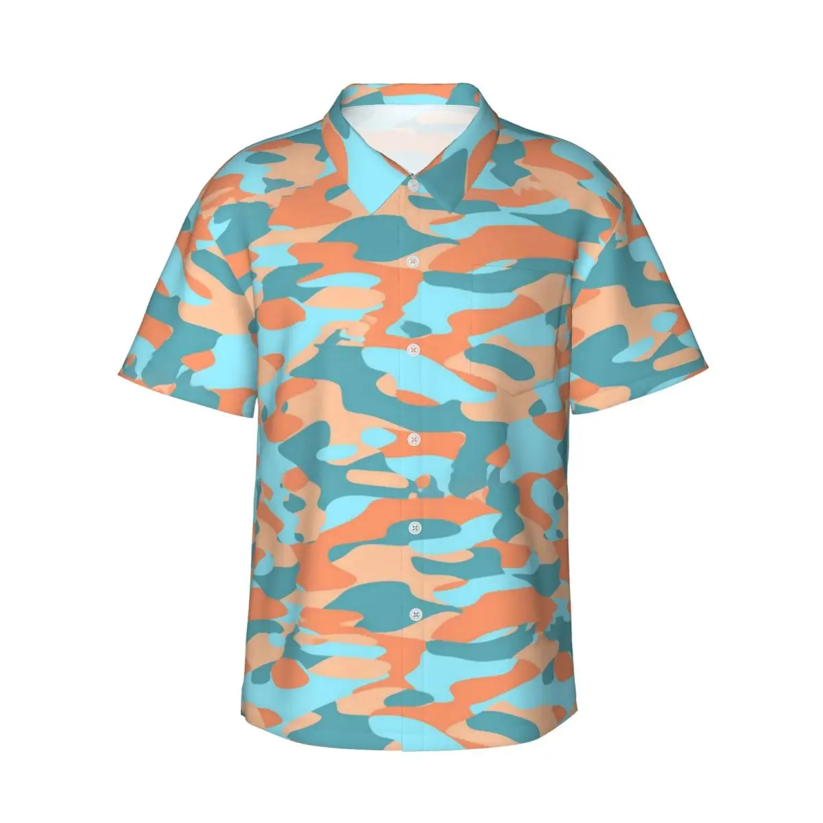 Camo Vacation Shirt Man Orange Blue Camouflage Casual Shirts Hawaiian Short-Sleeve Design Retro Y2K Oversized Blouses Gift