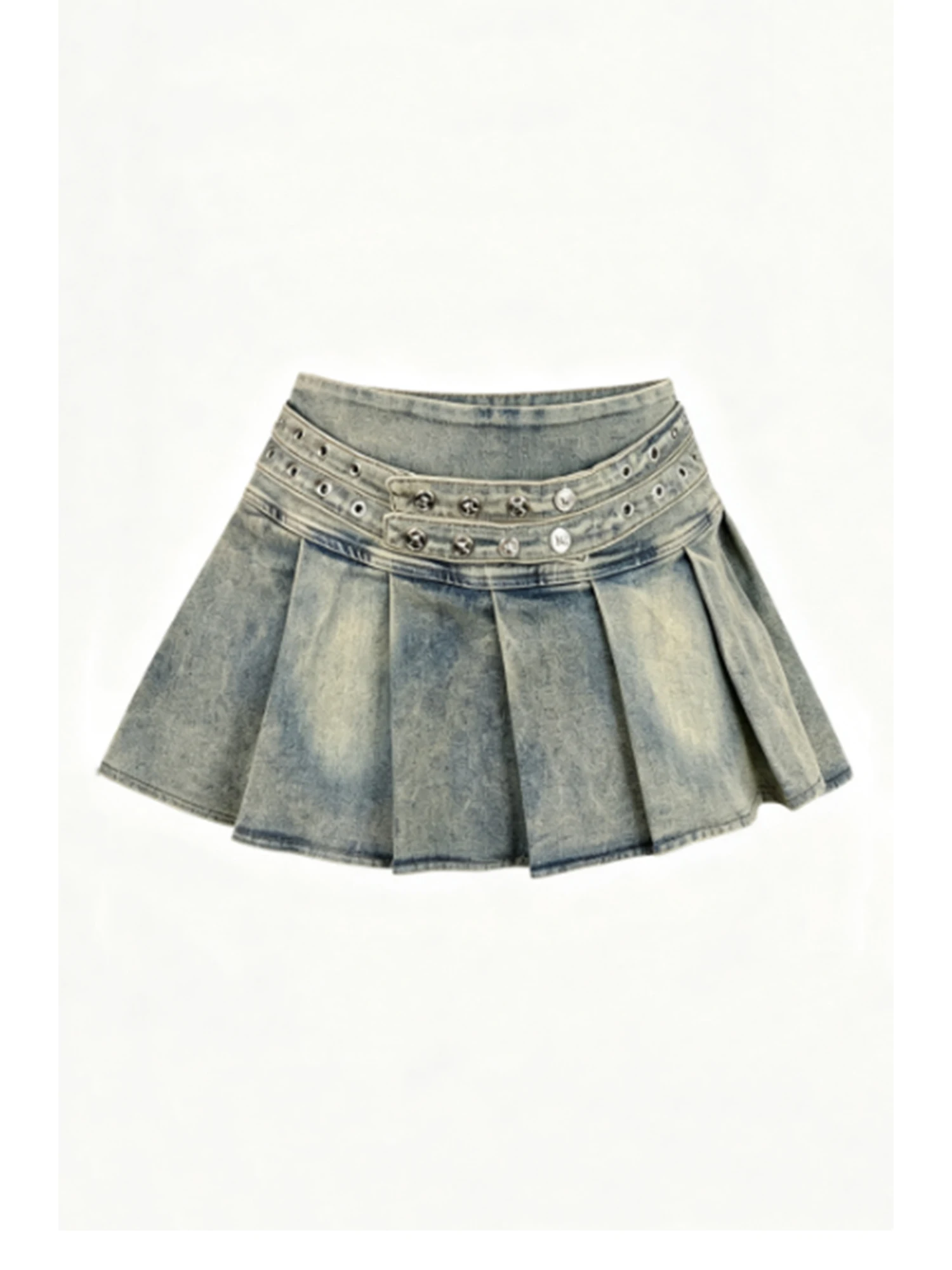 Women's Denim Pleated Skirt Y2K Gyaru Sexy High Waist Cowboy Skirt Korean Style Vintage A-line Mini Jean Skirt for Women Summer