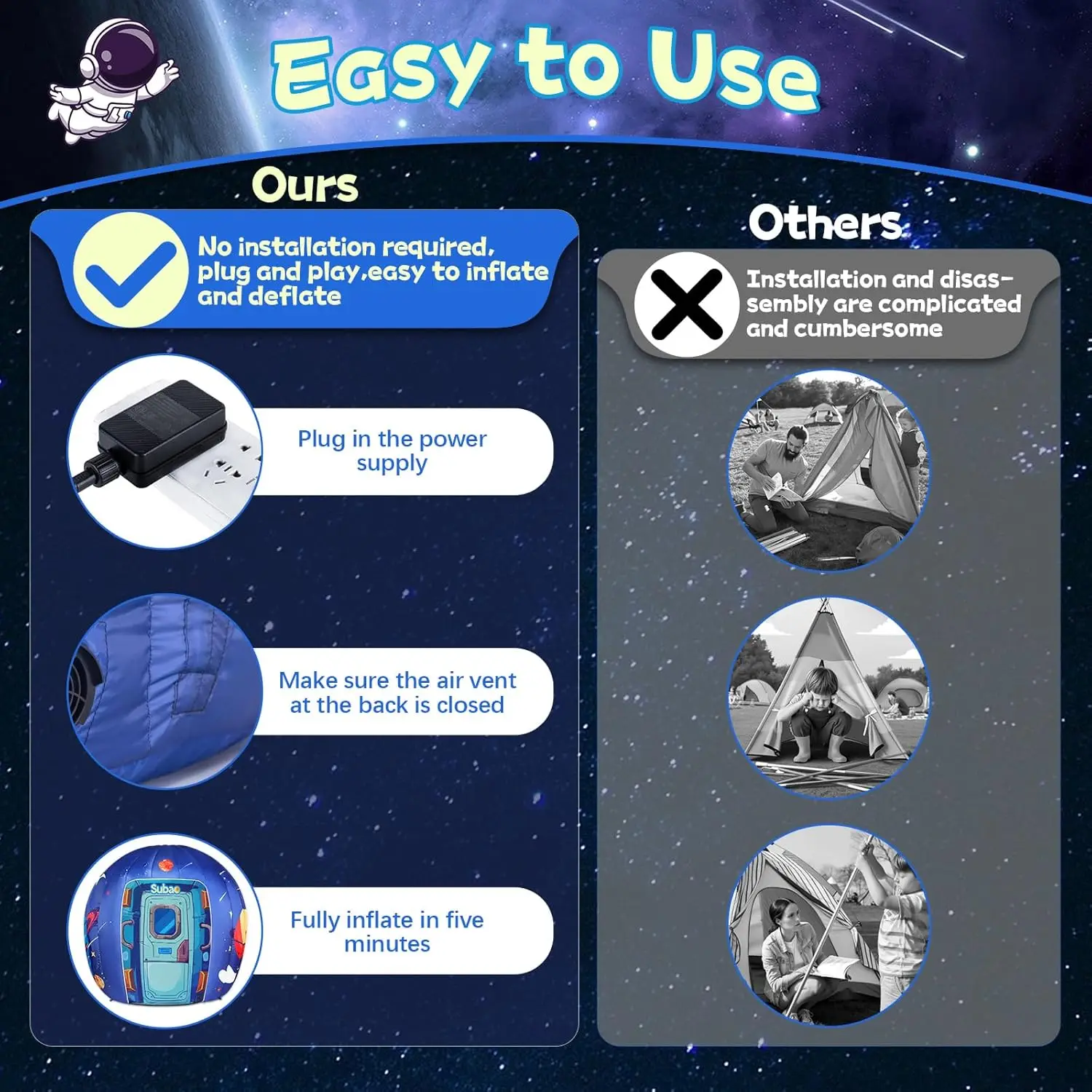 Sensory Tent for Kids & Adults Astronaut Galaxy Inflatable Light Up Sensory Toy Indoor Play Calm Corner