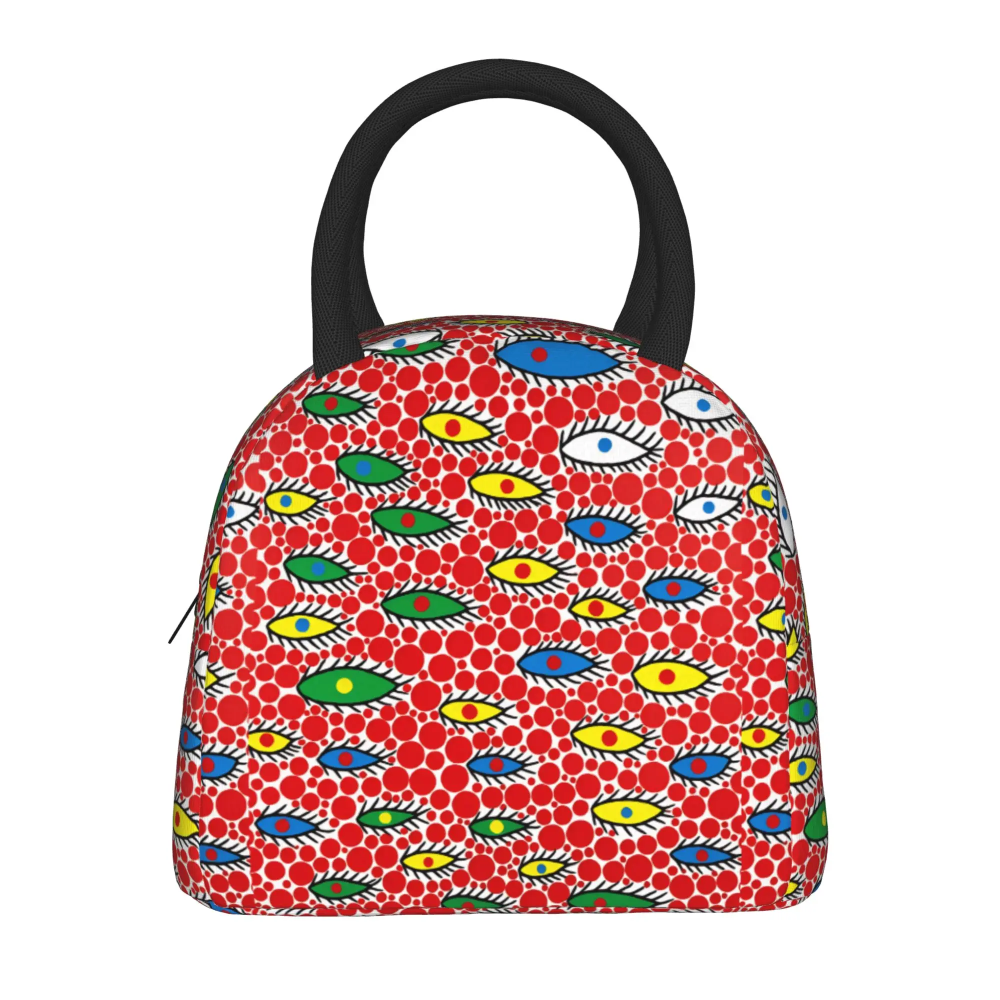 Yayoi Kusama Abstract Face Lunch Bag For Child Japanese Artist Lunch Box School Cooler Bag Zipper Oxford Thermal Lunch Bags