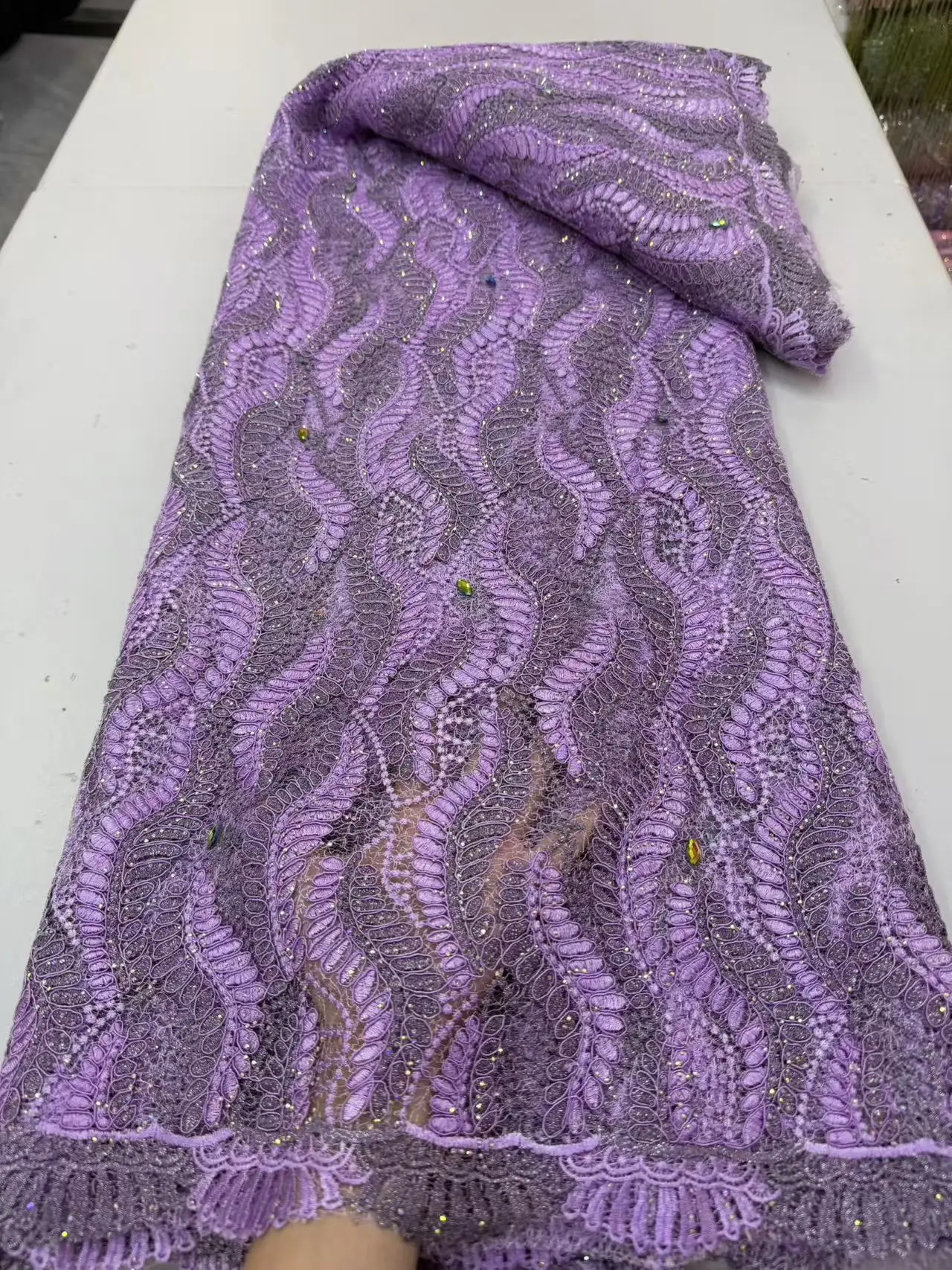Latest African Cord Guipure Lace Fabric Luxury Stones African Lace Fabric 5Yards Nigerian Embroidery Lace Fabric Dress Wedding
