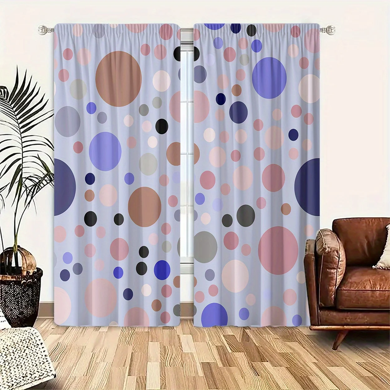 2pc Colorful polka dot pattern curtains, made of polyester fabric, suitable for bedrooms, living rooms, offices and home décor.