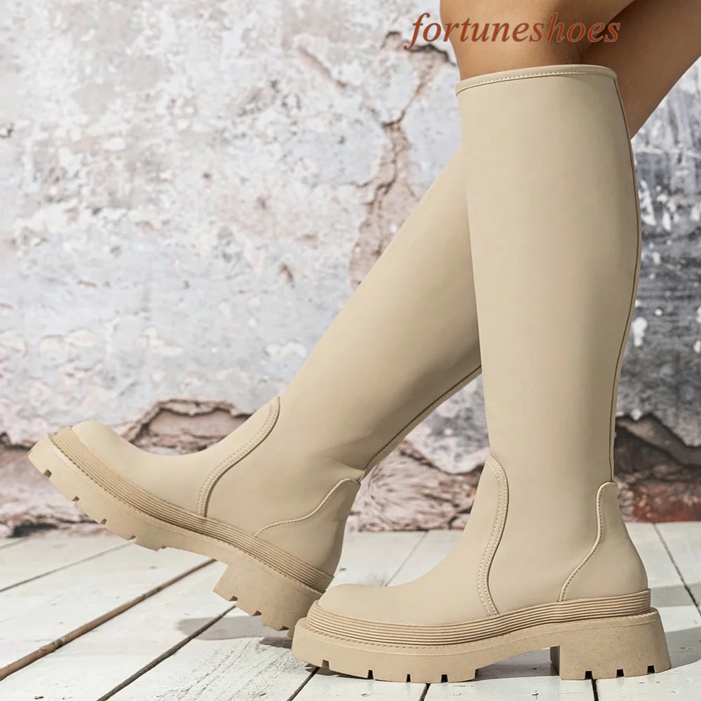 

Chunky Heel Round Toe Platform Boots Autumn/winter Slip On Solid Women Boots Fashion Casual 2024 New Arrivals Runway Boots