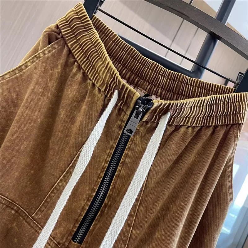 Fashion Personality Trendy Medium And Long Tooling Denim Skirt Women's 2024 Autumn New Elastic Waist Loose Casual Jeans Skirts