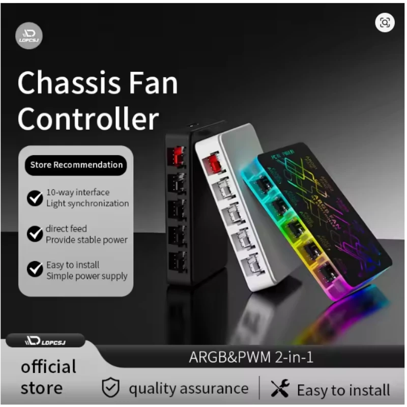 ARGB/PWM HUB With ARGB Controller 2 in 1 Fan HUB 10 Ports Splitter, Magnetic Design Freely Place