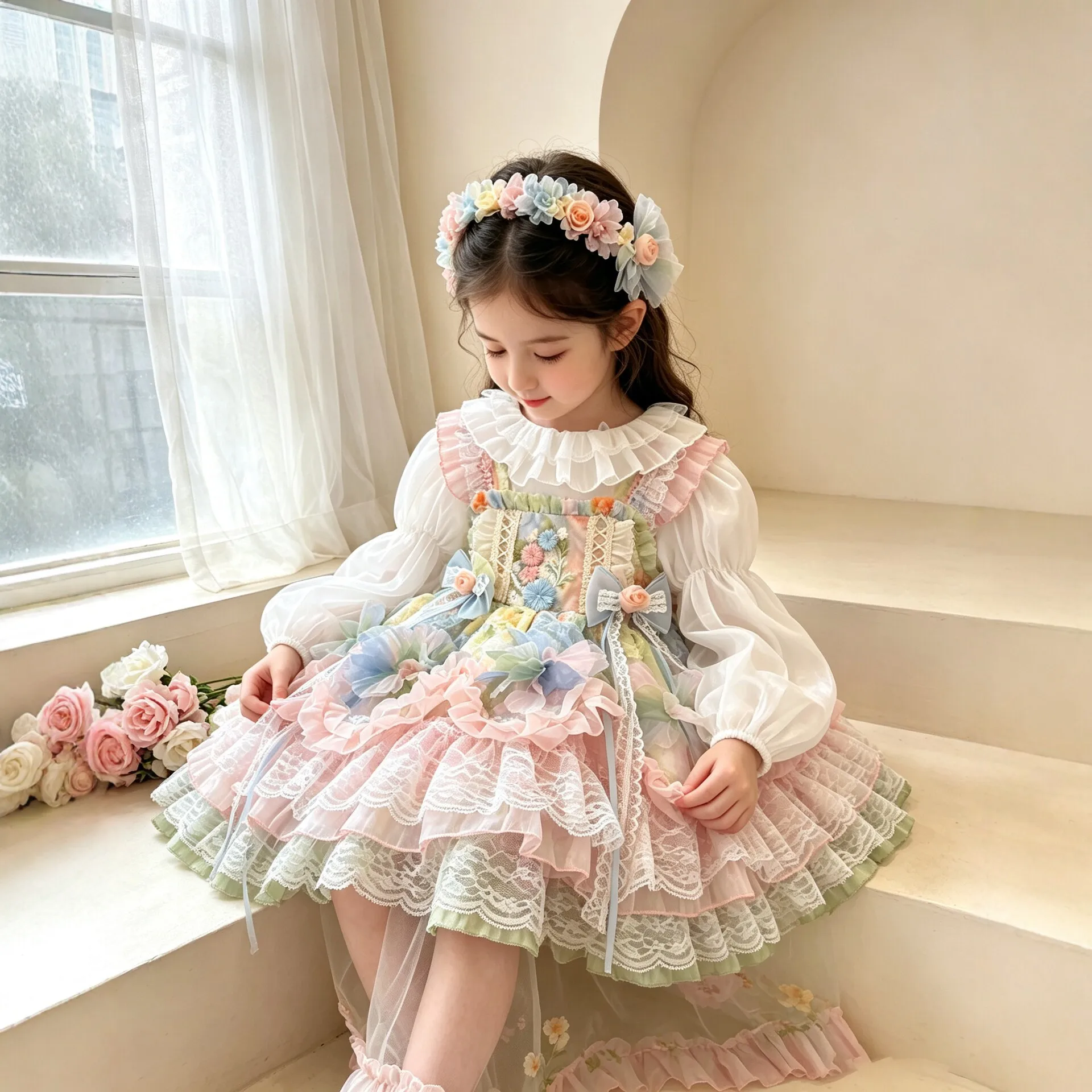 Royal Garden Girl Princess Lolita Lace Cake Troupe Birthday Party Baby Dress