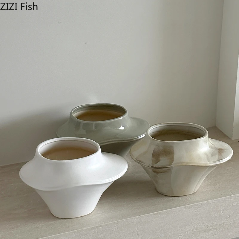 

Creative Ruffles Ceramic Vase Plant Pot Table Decoration Flowers Arrangement Artificial Flower Vases Room Aesthetic Decor