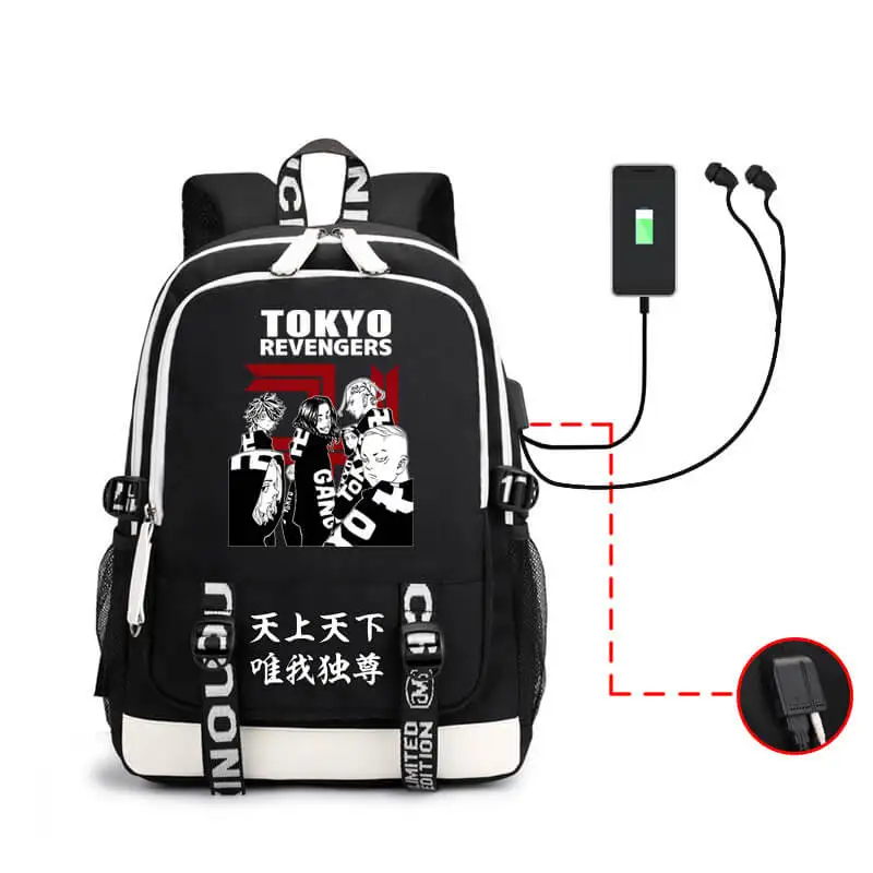 Anime Tokyo Revengers Print Backpack Large Capacity Student Schoolbags USB Charging Travel Backpack For Teenagers