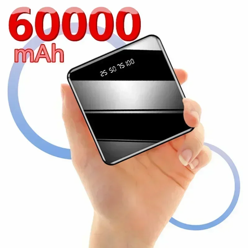 باور بانك صغير محمول بقدرة 60000 مللي أمبير في الساعة 2 USB LCD شاشة رقمية شحن سريع وبطارية خارجية باور بانك لهاتف آيفون وشاومي وهواوي